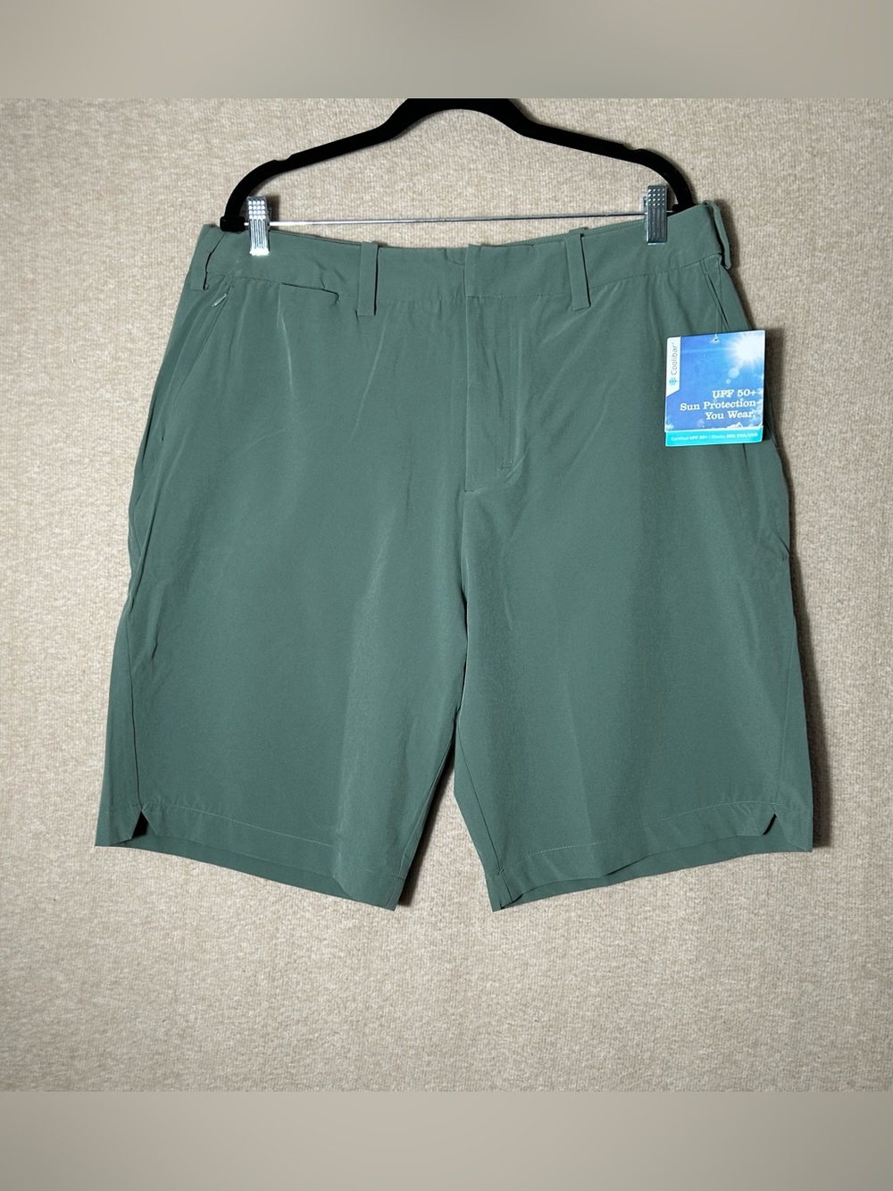 New Coolibar Trek Hybrid Shorts Mens Tag Size 38 Green Outdoor Hiking Comfort